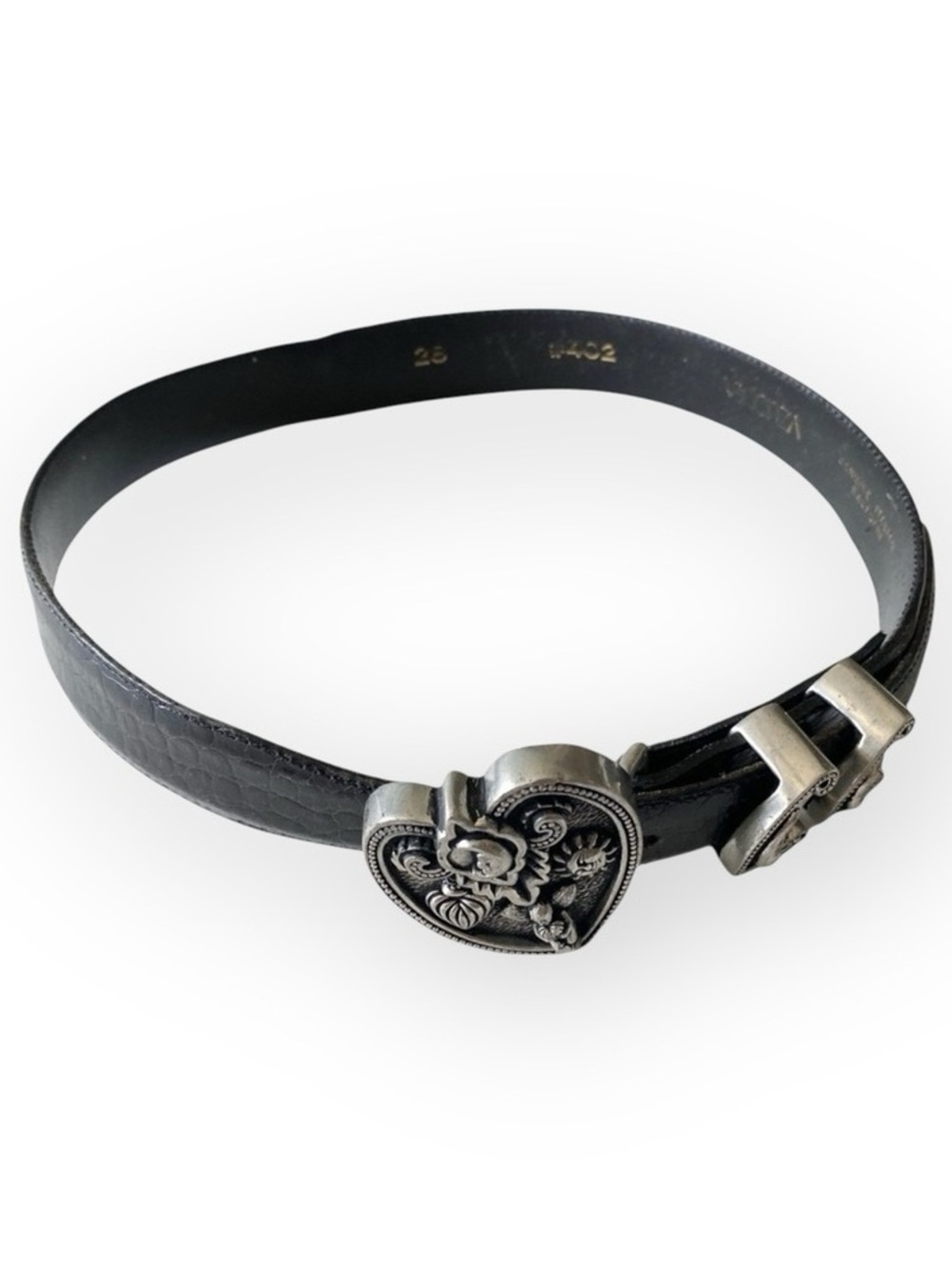 Vintage: Vincenza ☾ ©1997 Celestial Etched Metal Buckle Belt ☾ Black Leather - Picture 4 of 16